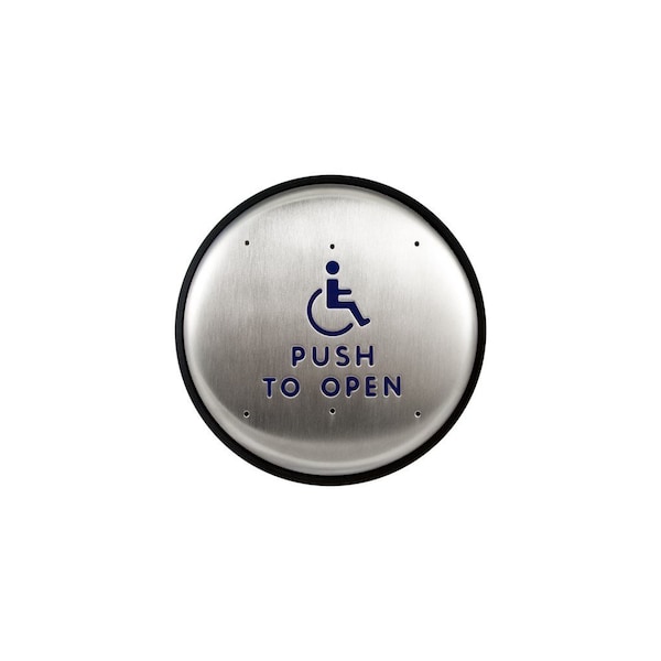 Norton Door Controls 6" Round Hard Wired Door Switch with ADA Symbol and Blue and White Letters Stainless Steel 506 - main
